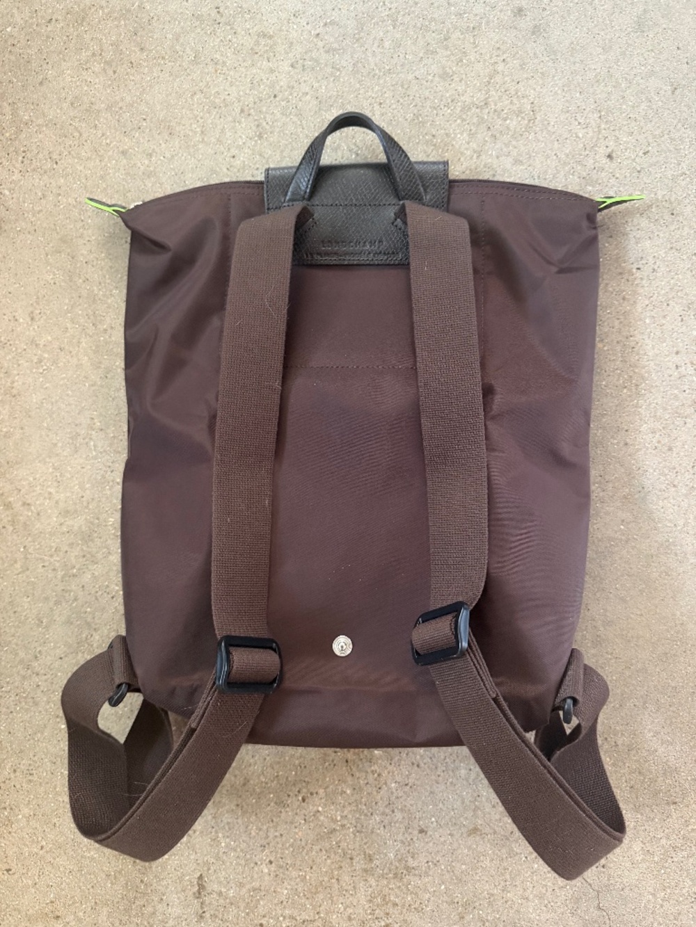 Longchamp Paris Green Medium Backpack Recycled Canvas Brown EUC - Picture 3 of 7